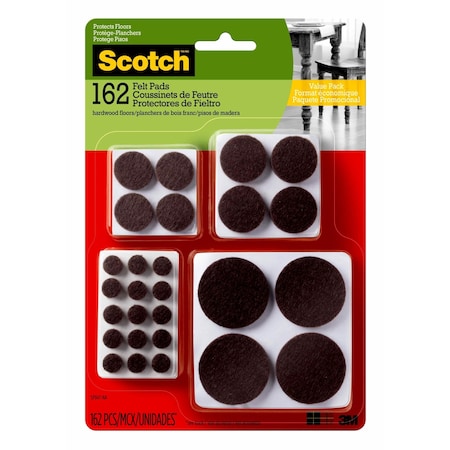 Scotch 3M Scotch Felt Self Adhesive Protective Pad Brown Round Assorted in. W 162 pk SP847-NA